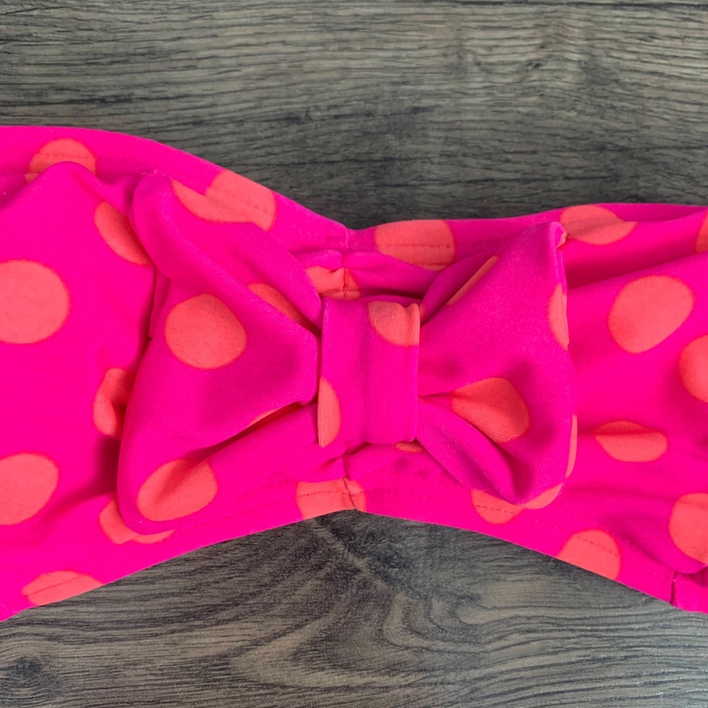Arizona jeans bandeau swimsuit bikini top pink orange polka dot bow padded sz S - Picture 2 of 5